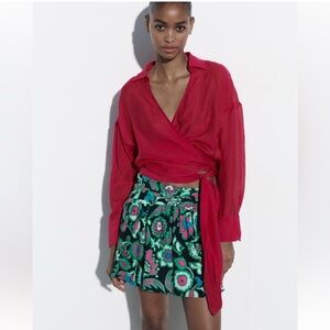 Zara Green Floral Mini Skirt